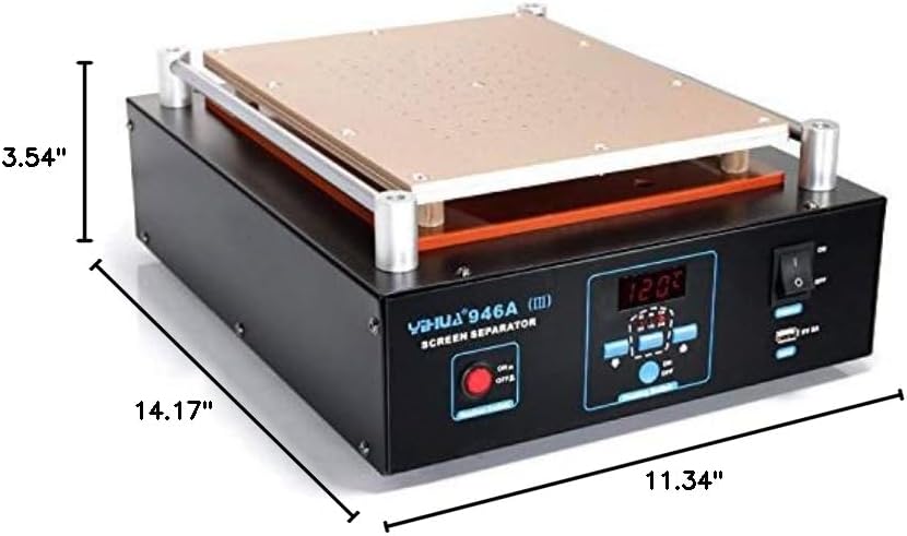 YIHUA 946A-III Digital LCD Screen Separator 5V 2A USB Power Supply with Built-in Long-Lasting Vacuum Pump for Mobile Ipad °F /°C (Aluminum Panel Size: 28cm x 22cm /11" x 8.7" ±0.05)