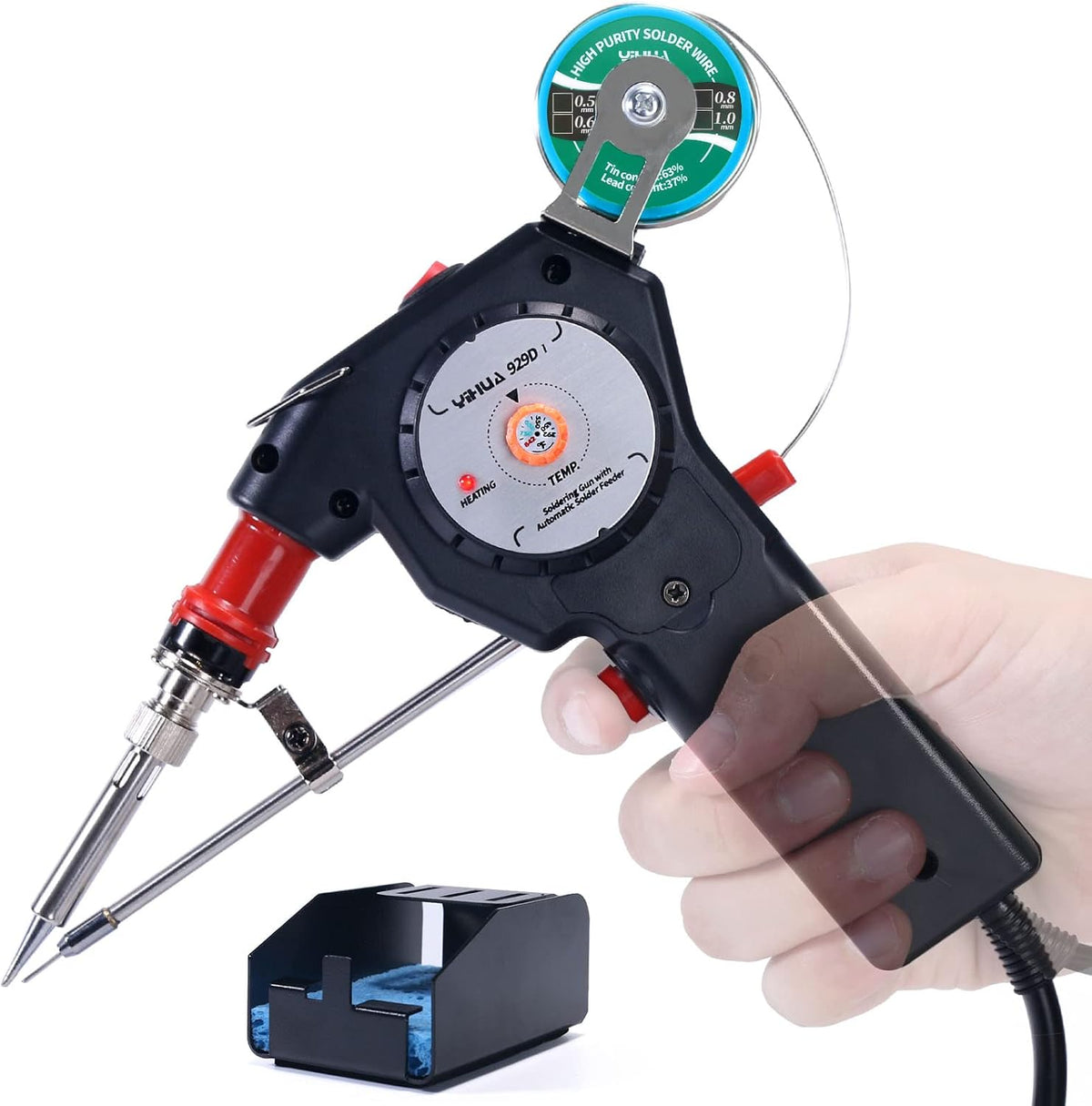 YIHUA 929D-II Soldering Gun Kit Motorized Industrial Automatic Solder Feeding with Digital Display, Temperature Contorl, Stabilization with 80g Solder Wire Soldering Kit
