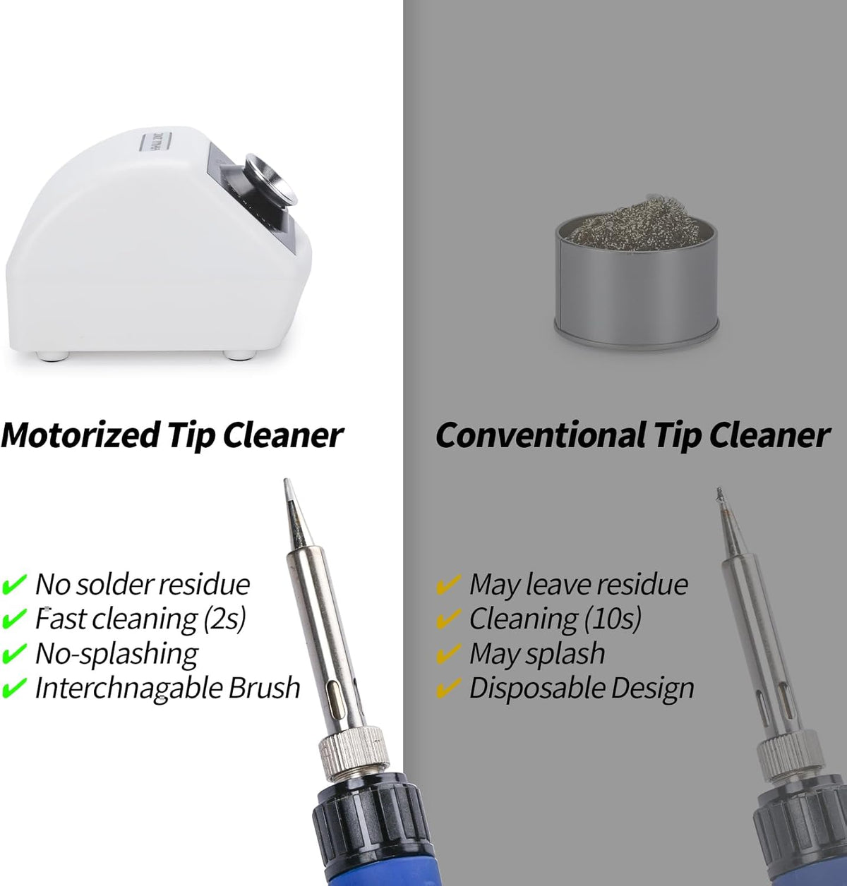 YIHUA 200C Motorized Soldering Iron Tips Copper Cleaner with Infra-red Sensor, 6 Brass Wool Brushes, 12V Power Adapter, and Pry Bar - Compact Soldering Iron Tips Brass Cleaner