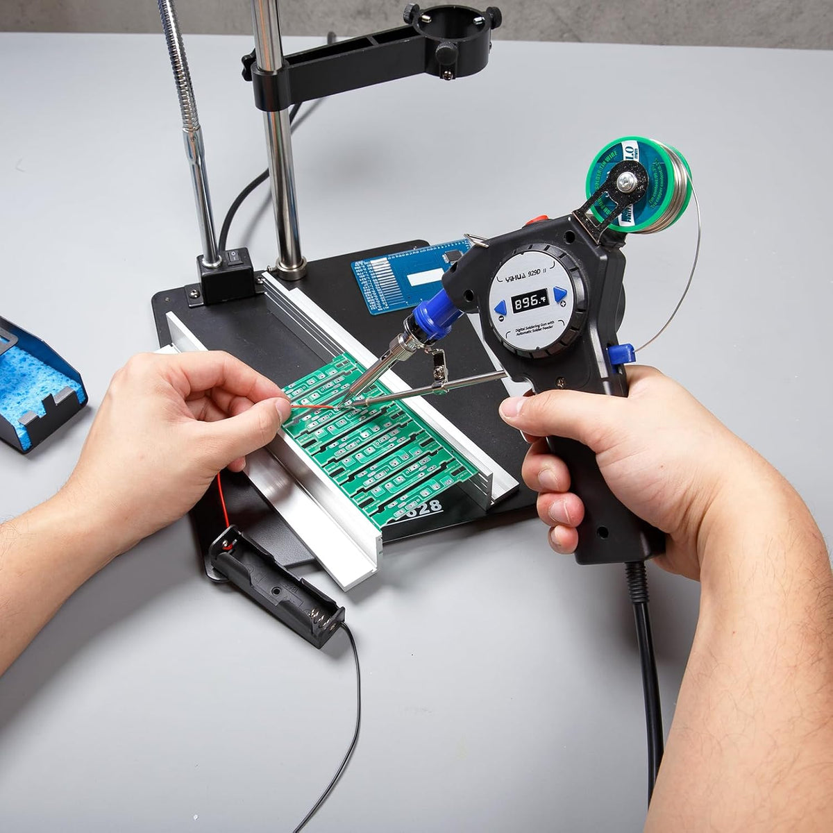 YIHUA 929D-II Soldering Gun Kit Motorized Industrial Automatic Solder Feeding with Digital Display, Temperature Contorl, Stabilization with 80g Solder Wire Soldering Kit