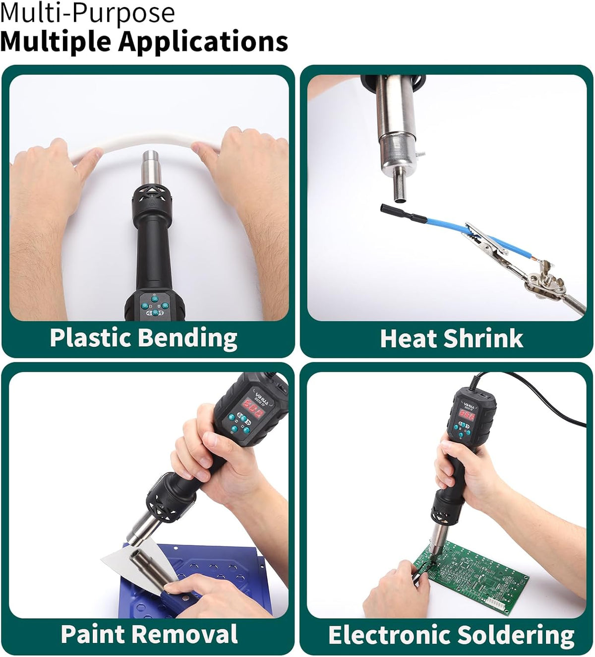 YIHUA 8858 IV Multi-Purpose Heat Gun for Crafting, Electronics Soldering, DIY, Shrink Tubing and Wrap, Torch Marker and Paste, Epoxy Resin with Temperature and Air Volume Control Function, 3 Nozzles