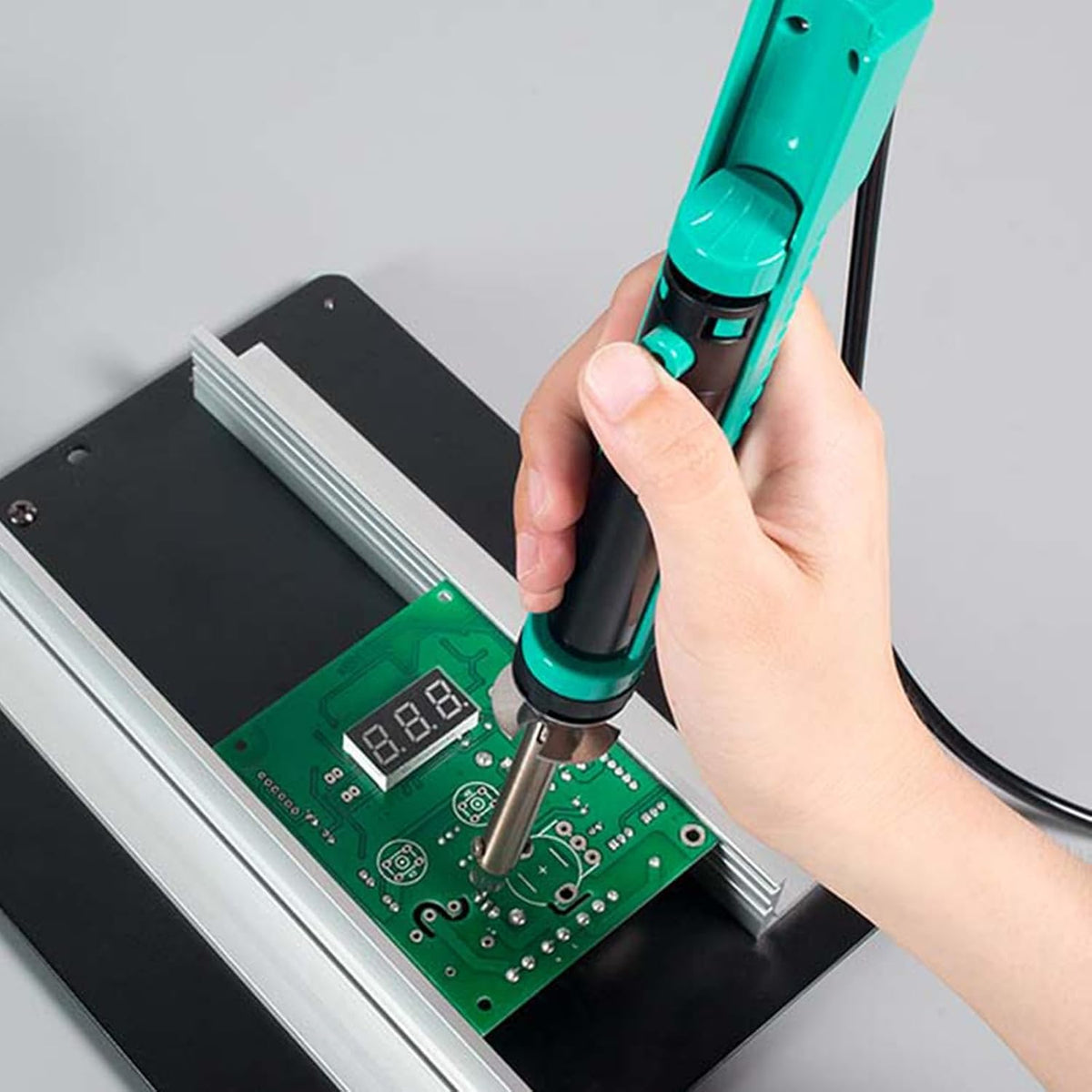 YIHUA 929D-V Electric Desoldering Soldering Iron Solder Sucker Desoldering Pump with Shorter Charging Handle and Desoldering Nozzles 1.0mm 1.2mm for Through-Hole Desoldering