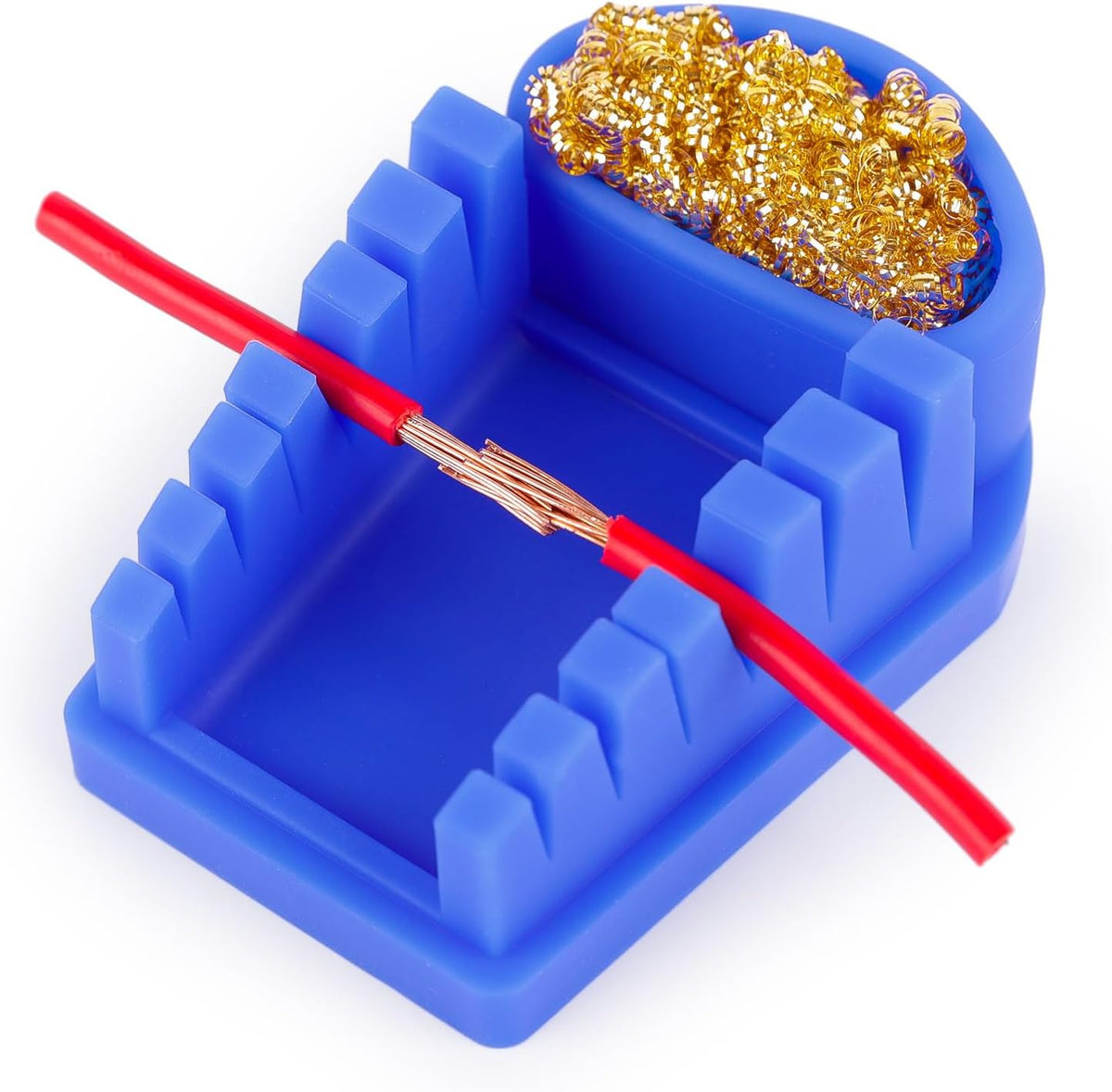 YIHUA S200 Green Heat-Resistant Silicone Soldering Wire Holder with Brass Wool Cleaner, 6 Grooves, Storage Tray, Helping Hands Soldering Wire Welding Fixture, Compatible Diameter 32-7AWG