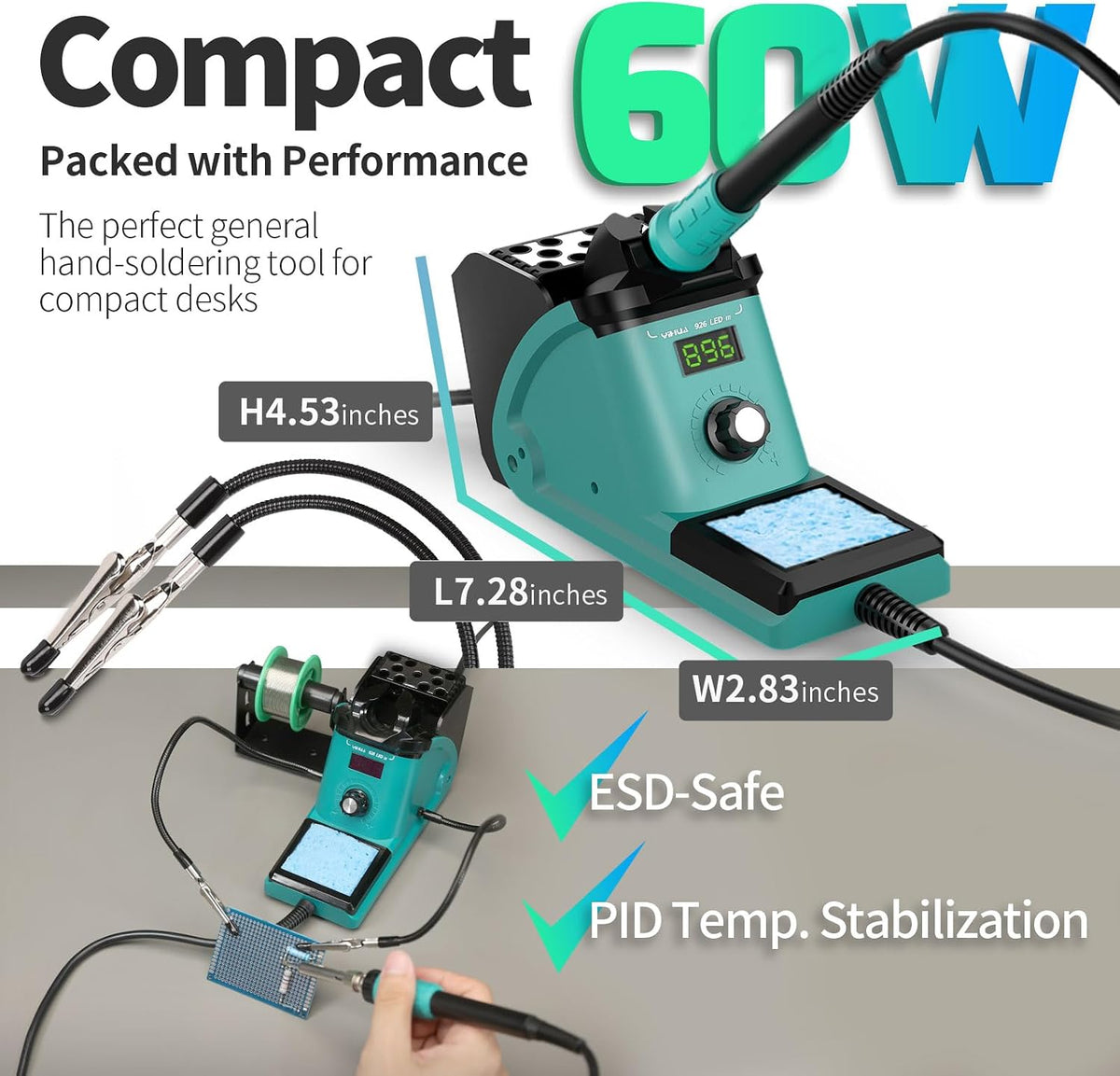 YIHUA 926 III Soldering Iron Station Kit with 12-IN-1 Helping Hands, Solder Dispenser, Lead-Free Solder, 6 Soldering Tips, Desoldering Pump