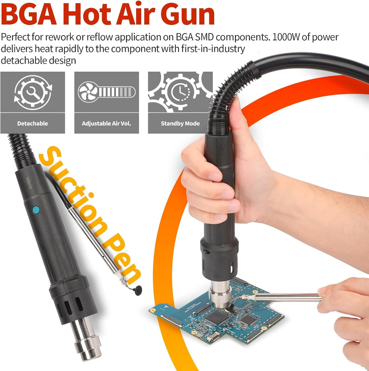 YIHUA 948D IV 5-IN-1 Micro Soldering 1000W Hot Air Rework Desoldering Station with C245 Microsoldering Iron, Hot Tweezers Iron, Desoldering Tool, Suction Pen for BGA SMD Reflow Under the Microscope