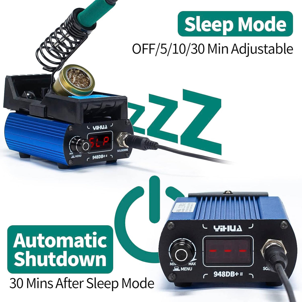 YIHUA 948DB+ II Soldering Iron Station Kit compatible for T12 solder iron tip with 3 tips with °F-°C Conversion, Sleep Mode, Auto Shutdown, Preset Channels, Calibration Functions