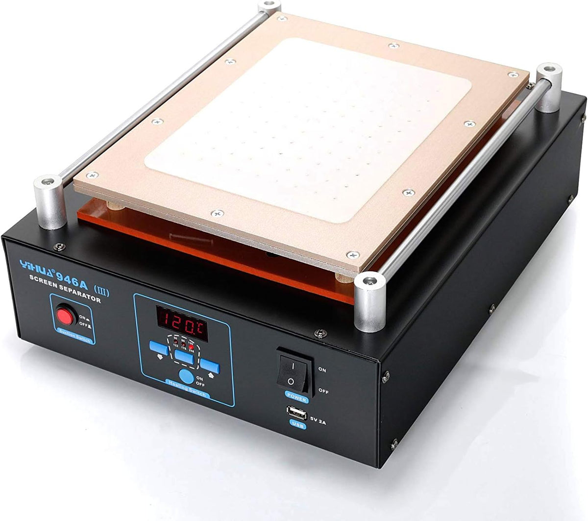 YIHUA 946A-III Digital LCD Screen Separator 5V 2A USB Power Supply with Built-in Long-Lasting Vacuum Pump for Mobile Ipad °F /°C (Aluminum Panel Size: 28cm x 22cm /11" x 8.7" ±0.05)
