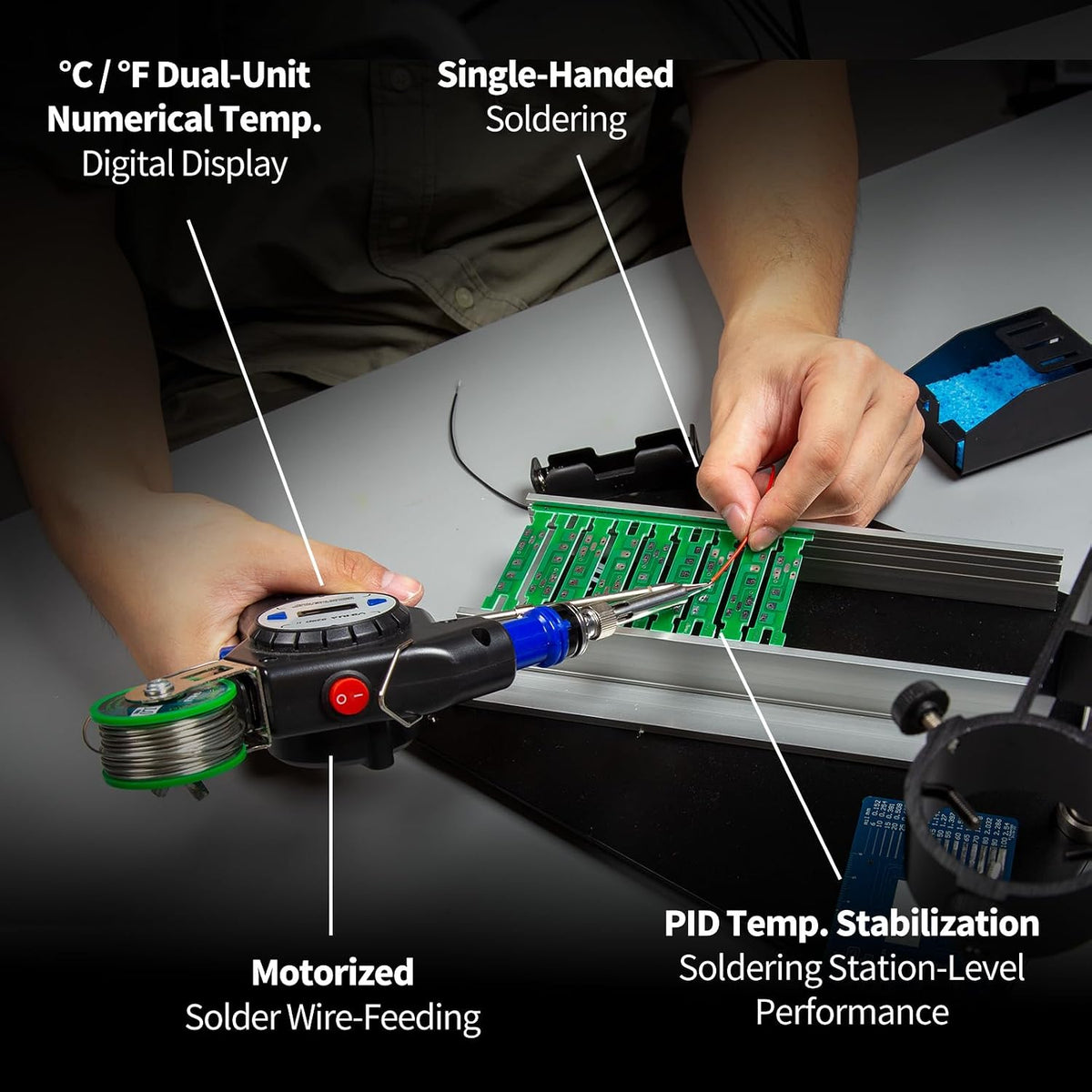YIHUA 929D-II Soldering Gun Kit Motorized Industrial Automatic Solder Feeding with Digital Display, Temperature Contorl, Stabilization with 80g Solder Wire Soldering Kit