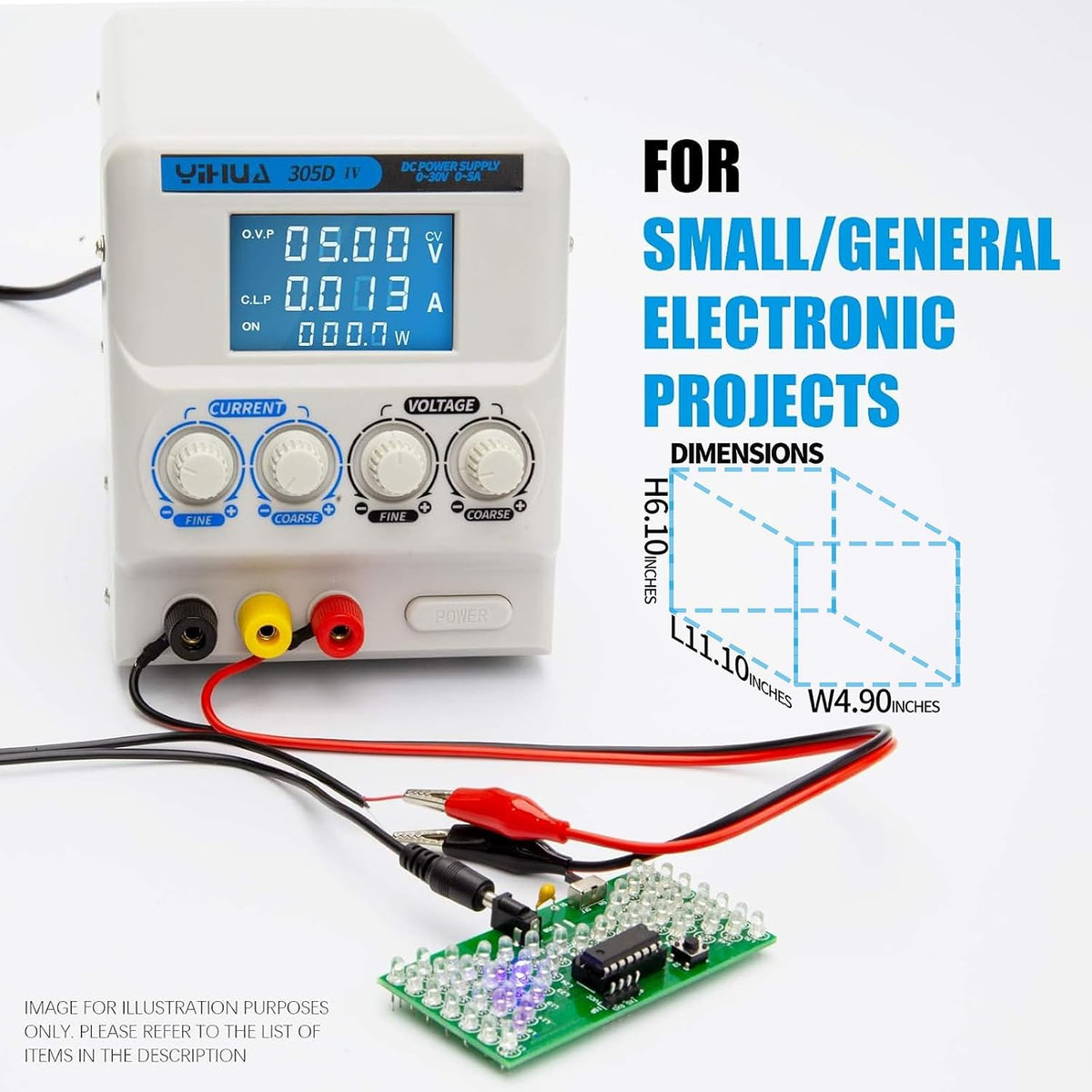 YIHUA 305D-IV Regulated Variable DC Lab Power Supply 0-5A 0-30V Low Noise Bench Switch Mode Power Supply with Alligator Clips, High Precision for R&D, Labs, Laptops, Phone Repair & Electronic DIY