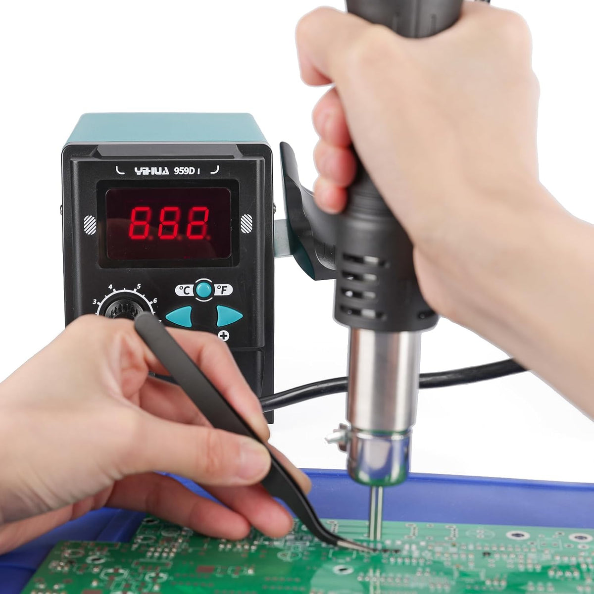YIHUA 959D I Digital Hot Air Rework Station for SMD Reflow Soldering with 3 Hot Air Nozzles