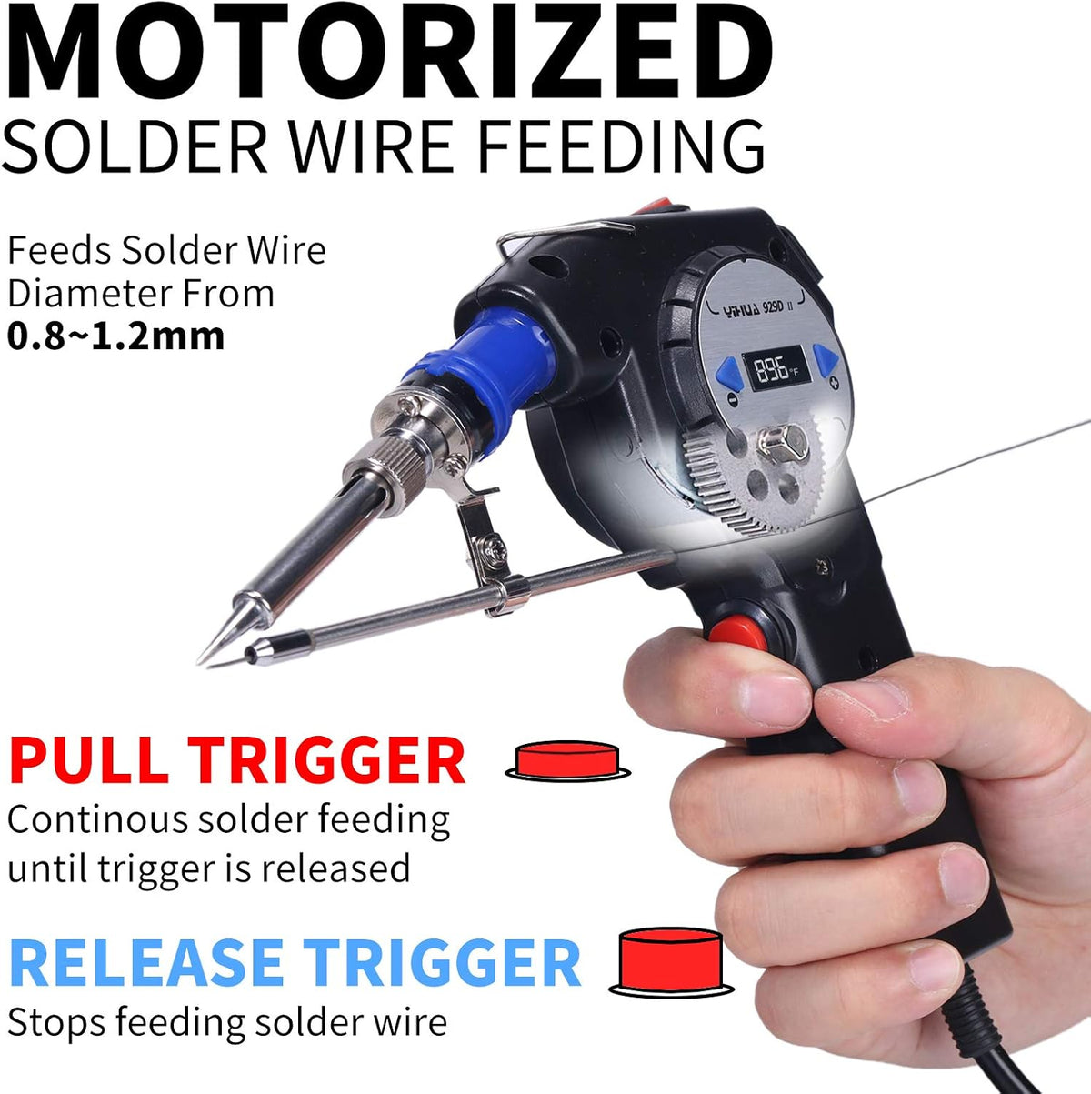 YIHUA 929D-II Soldering Gun Kit Motorized Industrial Automatic Solder Feeding with Digital Display, Temperature Contorl, Stabilization with 80g Solder Wire Soldering Kit
