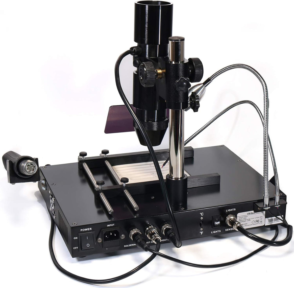 YIHUA 1000B- 4 in 1 Station - IR Infrared BGA, Preheater, Soldering Station and Hot Air Rework Station, plus a Temp Sensor, ºC/°F display, PCBs Holder, LED Lamp and more.