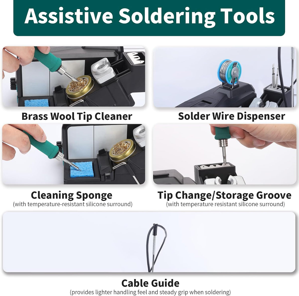 YIHUA 982D Precision Soldering Station with 3 C210 & 3 C245 Soldering Tips, Lead-Free Solder Wire, C210 & C245-Compatible Handpiece, AUTO Temp. Calibration, Sleep Mode, Full-Color Display.