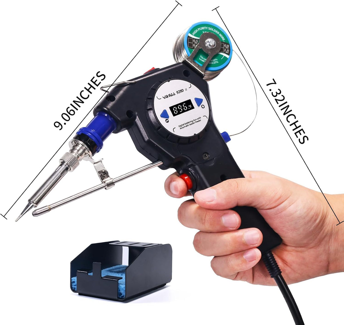 YIHUA 929D-II Soldering Gun Kit Motorized Industrial Automatic Solder Feeding with Digital Display, Temperature Contorl, Stabilization with 80g Solder Wire Soldering Kit