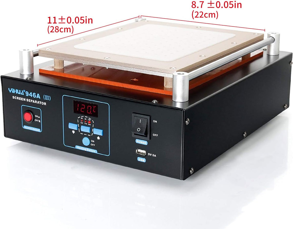 YIHUA 946A-III Digital LCD Screen Separator 5V 2A USB Power Supply with Built-in Long-Lasting Vacuum Pump for Mobile Ipad °F /°C (Aluminum Panel Size: 28cm x 22cm /11" x 8.7" ±0.05)