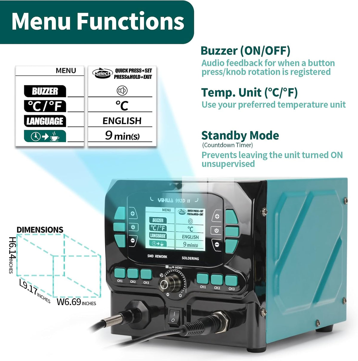 YIHUA 992D-II 2-IN-1 Micro Soldering and Hot Air Pencil Station