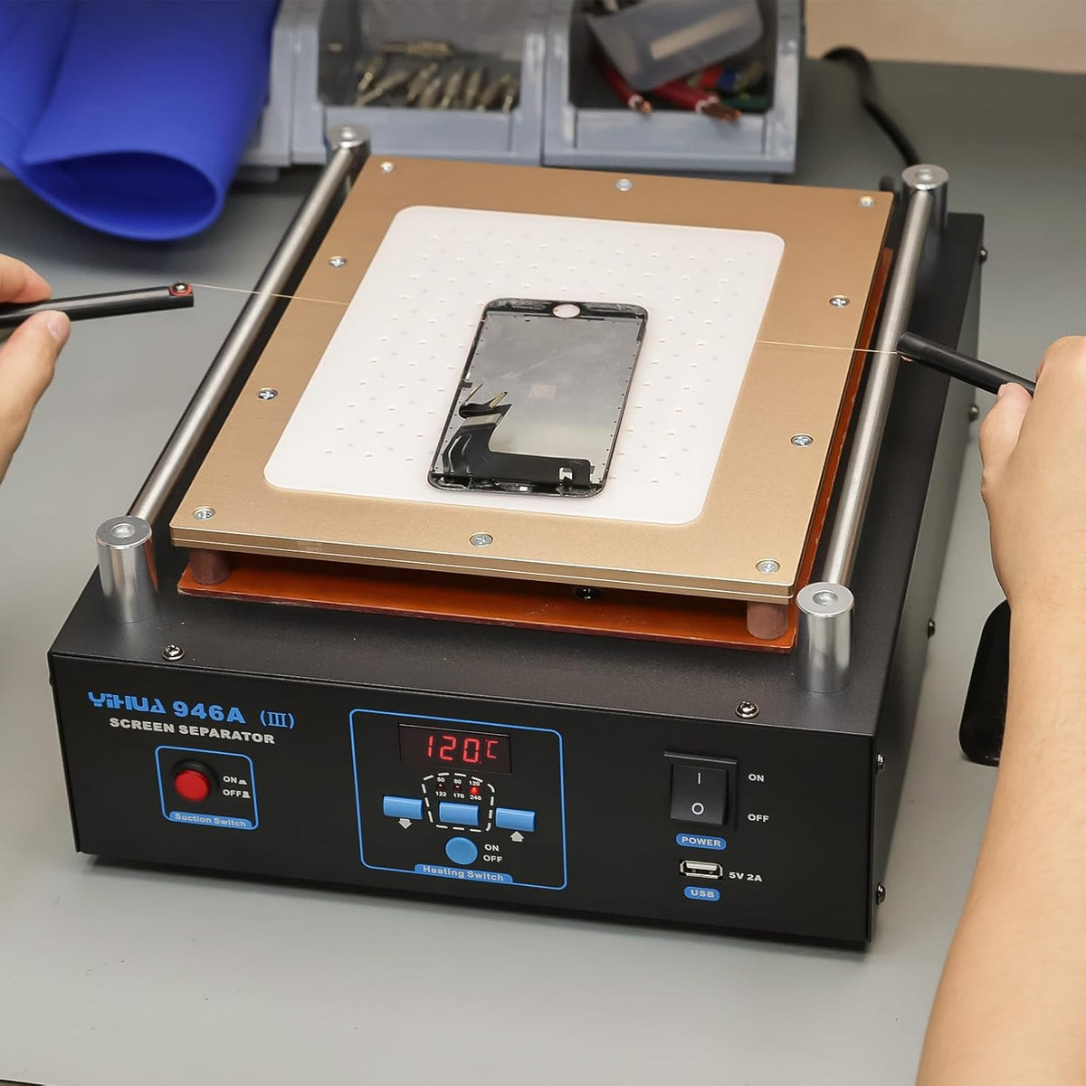 YIHUA 946A-III Digital LCD Screen Separator 5V 2A USB Power Supply with Built-in Long-Lasting Vacuum Pump for Mobile Ipad °F /°C (Aluminum Panel Size: 28cm x 22cm /11" x 8.7" ±0.05)