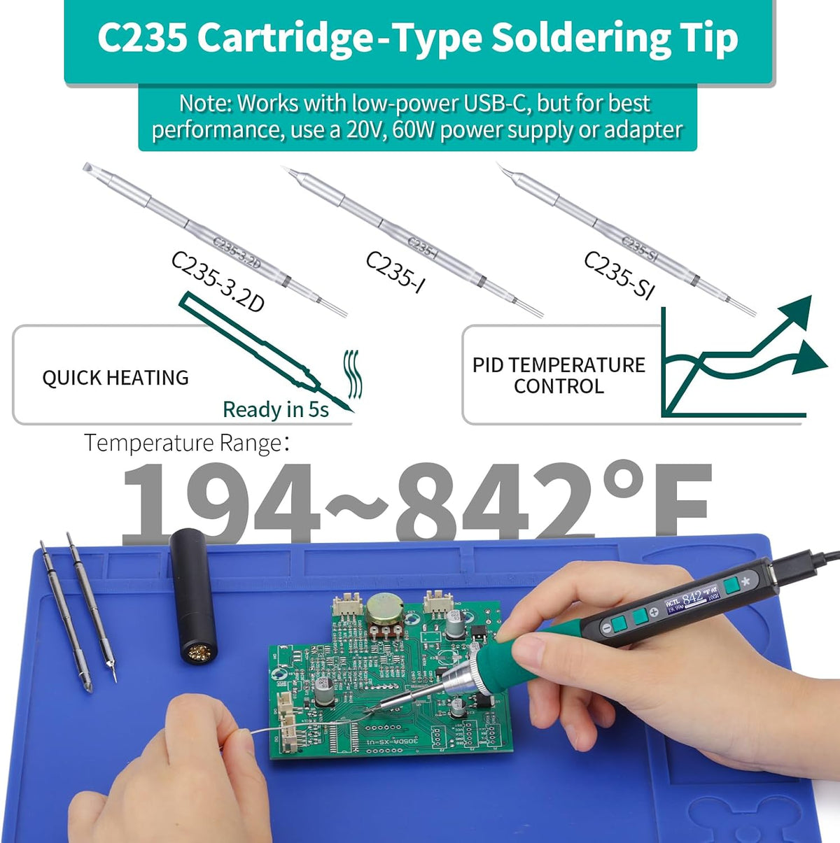 YIHUA 928D-IV 65W USB-C Soldering Iron Kit DC 20V