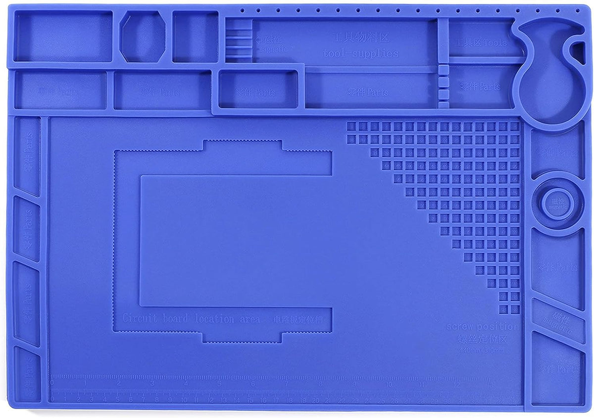 YIHUA M180 Anti-Slip Magnetic Insulation 500℃ Heat-Resistant Silicone Work Mat for Soldering, SMD Rework, Mobile Phone, Laptop, Electronics Repair and DIY Size: 17.32 x 12.20 Inches (M180)