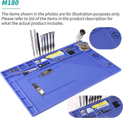 YIHUA M180 Anti-Slip Magnetic Insulation 500℃ Heat-Resistant Silicone Work Mat for Soldering, SMD Rework, Mobile Phone, Laptop, Electronics Repair and DIY Size: 17.32 x 12.20 Inches (M180)