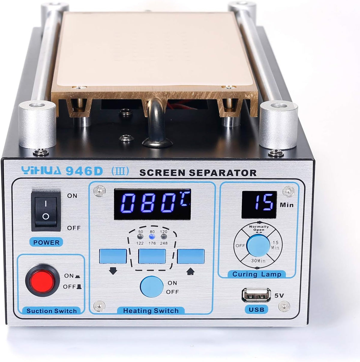 YIHUA 946D-III Digital LCD Screen Separator 5V 1A USB Power Supply & UV Curing Lamp with Built-in Long-Lasting Vacuum Pump for Mobile Phones & Smartphones °F /°C (19.8 cm x 11 cm/ 7.8" x 4.3" ±0.05)