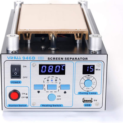 YIHUA 946D-III Digital LCD Screen Separator 5V 1A USB Power Supply & UV Curing Lamp with Built-in Long-Lasting Vacuum Pump for Mobile Phones & Smartphones °F /°C (19.8 cm x 11 cm/ 7.8" x 4.3" ±0.05)