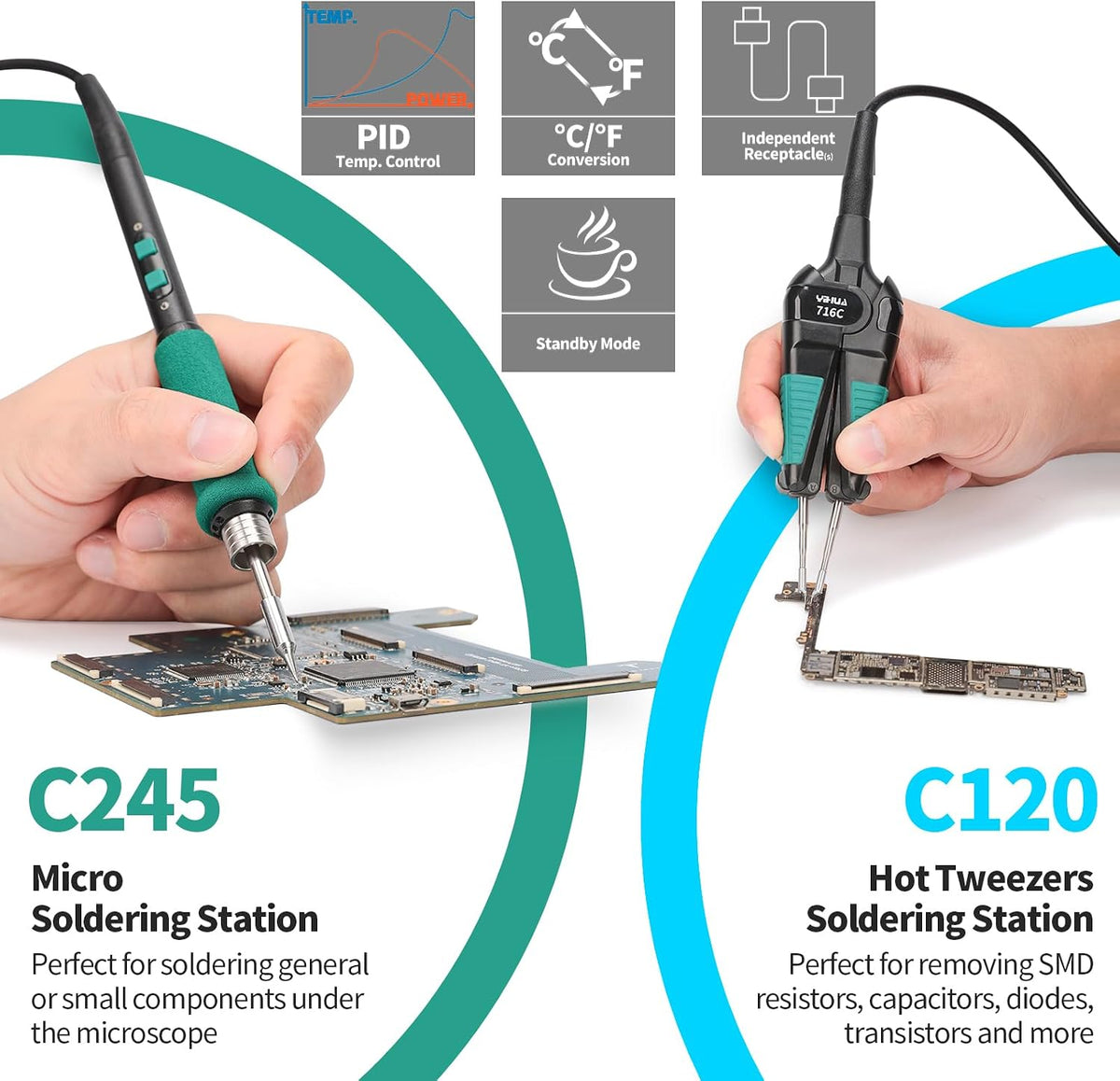 YIHUA 948D IV 5-IN-1 Micro Soldering 1000W Hot Air Rework Desoldering Station with C245 Microsoldering Iron, Hot Tweezers Iron, Desoldering Tool, Suction Pen for BGA SMD Reflow Under the Microscope