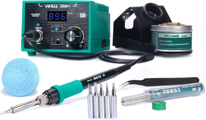 YIHUA 939D+ Digital Soldering Station, 75W Equivalent with Precision Heat Control (392°F to 896°F) and Built-in Transformer. ESD Safe, Lead Free with °C/°F display (Black)