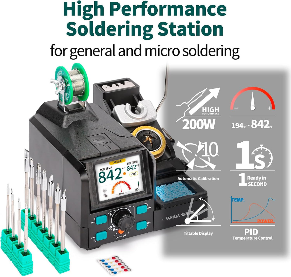 YIHUA 982D SE 200W Soldering Station Kit with Auto Calibration and 11 Tips