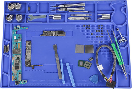 YIHUA M170 Heat-resistant Soldering Mat with Multiple Storage Slots, Built-in Ruler, Magnetic Zones, PCB Slot, Bendable Soft Silicone Soldering Mat, Dimensions 17.32*12.20*0.24 inches (440*310*6mm)