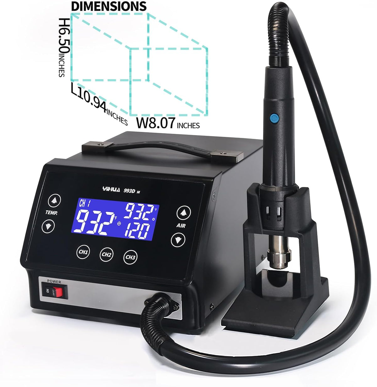 YIHUA 993DM Touch-Screen Rework Station, Powerful 1000W with 3 Memories, Variable Precise Temperature (212°F to 932°F), Cool/Hot Air and more