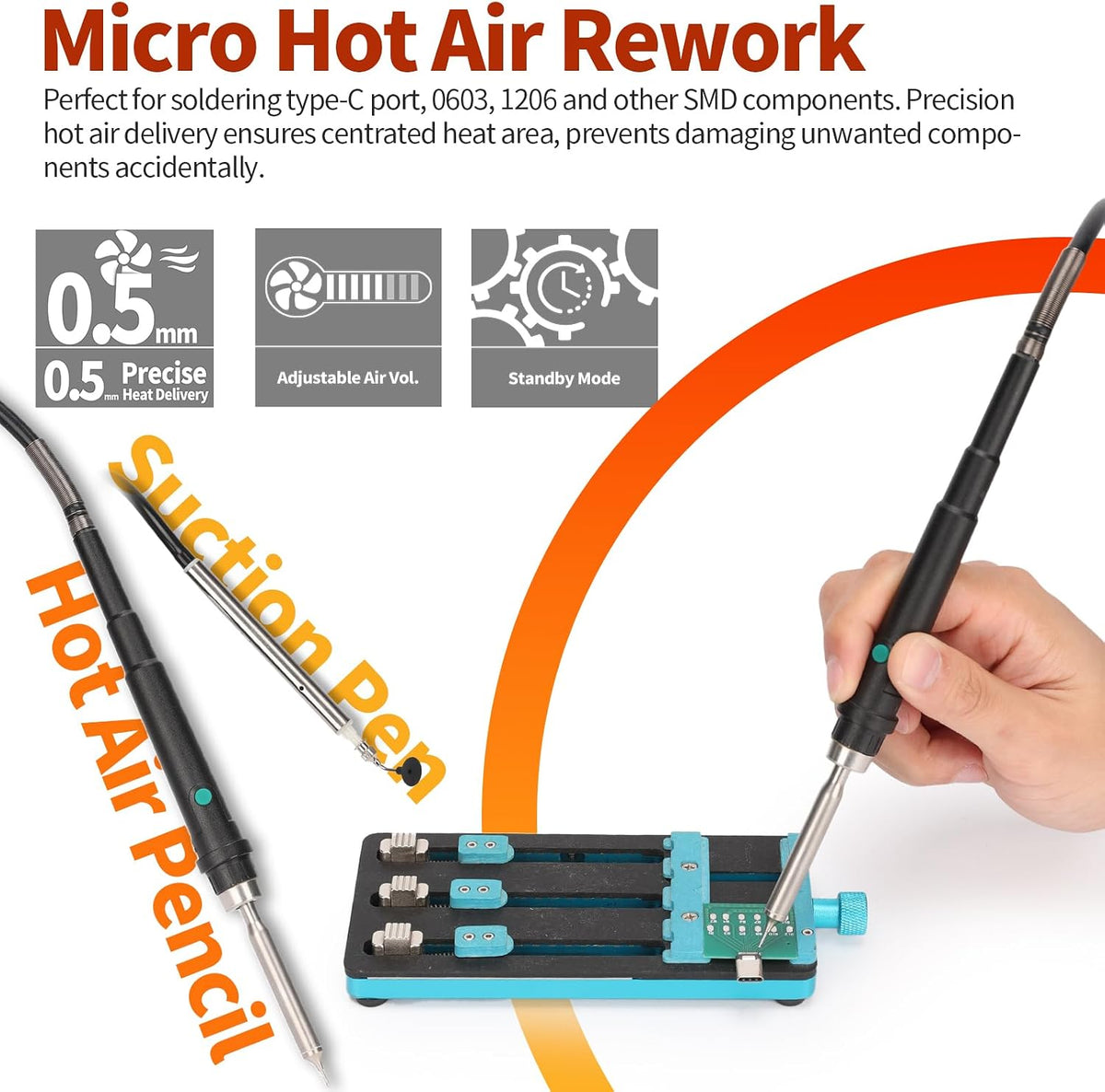 YIHUA 948D V 5-IN-1 Micro Soldering Hot Air Rework Station with C210 Microsoldering Iron, Hot Tweezers Iron, Desoldering Tool, Hot Air Pencil, Suction Pen for BGA SMD Rework Under the Microscope