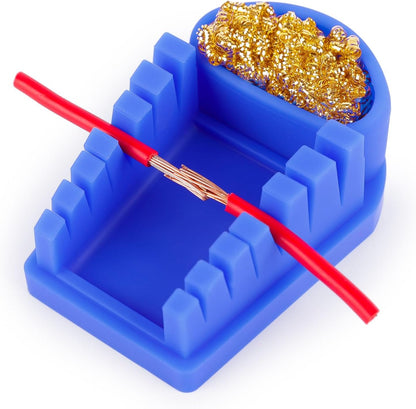 YIHUA S200 Green Heat-Resistant Silicone Soldering Wire Holder with Brass Wool Cleaner, 6 Grooves, Storage Tray, Helping Hands Soldering Wire Welding Fixture, Compatible Diameter 32-7AWG