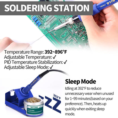 YIHUA 853D 2A USB SMD Hot Air Rework Soldering Iron Station, DC Power Supply 0-15V 0-2A with 5V USB Charging Port and 35 Volt DC Voltage Test Meter