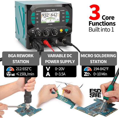 YIHUA 983D 3-IN-1 Micro Soldering Station, BGA Hot Air Rework Station, Lab Variable DC Power Supply