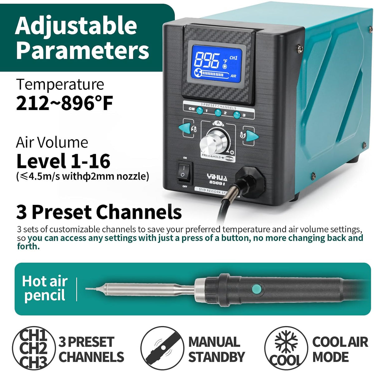 YIHUA 8509-I Hot Air Pencil Micro Soldering Rework Station