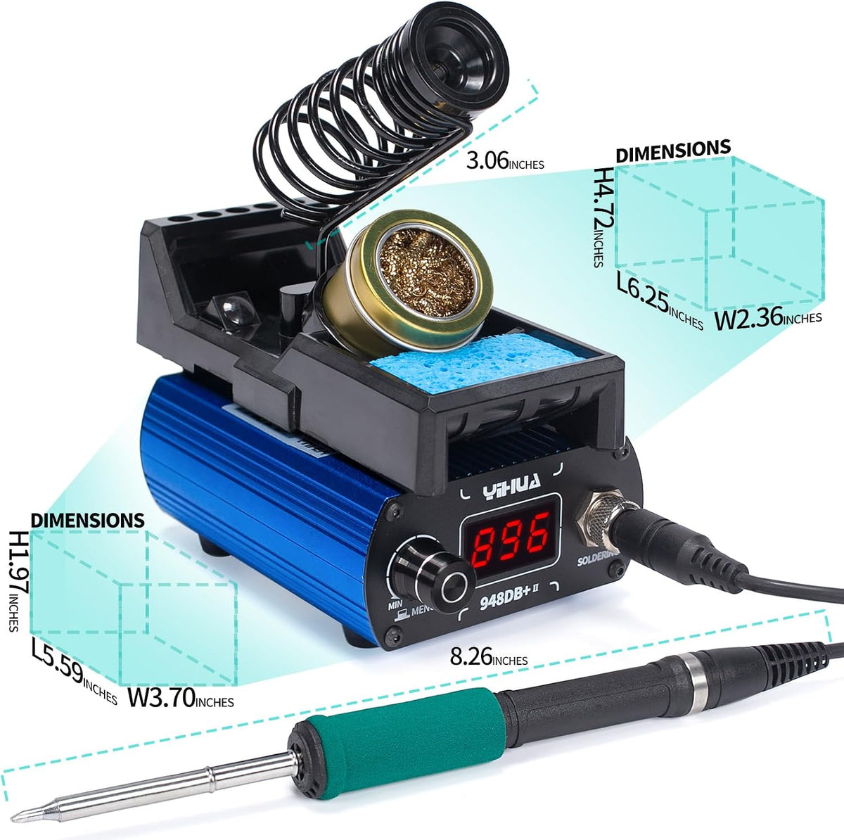 YIHUA 948DB+ II Soldering Iron Station Kit compatible for T12 solder iron tip with 3 tips with °F-°C Conversion, Sleep Mode, Auto Shutdown, Preset Channels, Calibration Functions