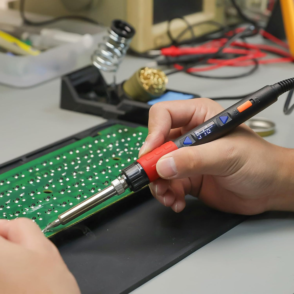 YIHUA 928D-III Soldering Iron,110W High Power, Fully Digital Display °F /°C- Temperature Control Soldering Tool, Accurate 194~896°F, with ON/OFF Switch, Iron Tip, Brass Wool, Automatic Sleep Mode