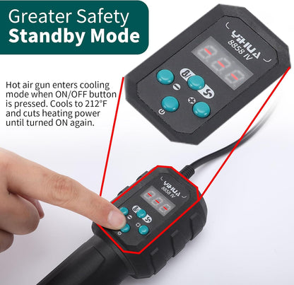 YIHUA 8858 IV Multi-Purpose Heat Gun for Crafting, Electronics Soldering, DIY, Shrink Tubing and Wrap, Torch Marker and Paste, Epoxy Resin with Temperature and Air Volume Control Function, 3 Nozzles