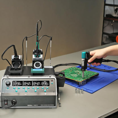 YIHUA 948D V 5-IN-1 Micro Soldering Hot Air Rework Station with C210 Microsoldering Iron, Hot Tweezers Iron, Desoldering Tool, Hot Air Pencil, Suction Pen for BGA SMD Rework Under the Microscope