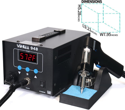 YIHUA 948 Standard Desoldering Station, 80W, with Auto Shutoff, Variable Precise Temperature (716°F ~ 896°F), ºC/°F display, Sleep Function and More.