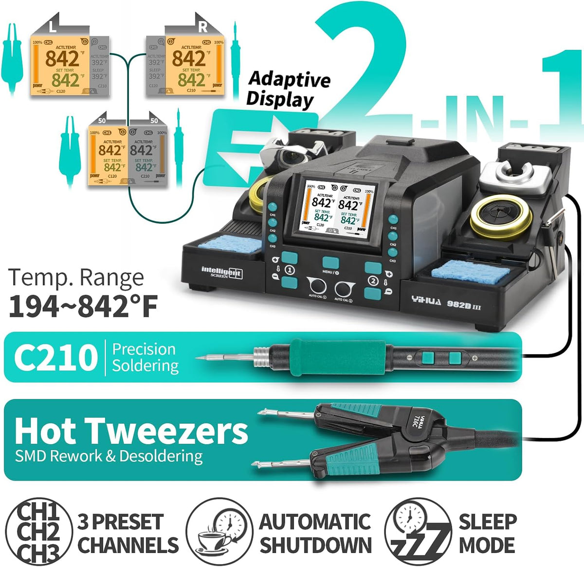 YIHUA 982D-III Dual-Channel Hot Tweezers Micro Soldering Station