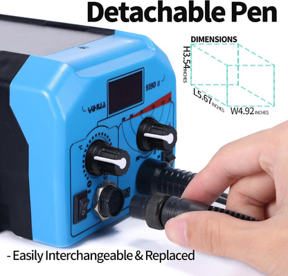 YIHUA 939D-II Pyrography Pen Wood Burning Kit Station 2-in-1 Solid-Point 200~480°C (with Temp Display)/Wire-Nib 250~750°C with 20 Nibs, Solid Points, 1 Stable Pen Holder, 2 Scrap Wood (Blue)