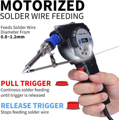 YIHUA 929D-II Soldering Gun Kit Motorized Industrial Automatic Solder Feeding with Digital Display, Temperature Contorl, Stabilization with 80g Solder Wire Soldering Kit