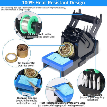 YIHUA X-2 Evolution Advanced Heat-Resistant Soldering Iron Holder & Storage System with Solder Spool Holder, Brass Wool Tip Cleaner, Cleaning Sponge, Protective Edge, 5 Integrated Tip Storage Slots