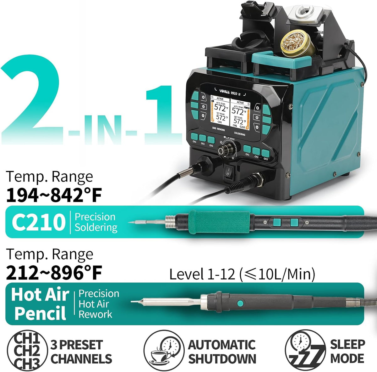 YIHUA 992D-II 2-IN-1 Micro Soldering and Hot Air Pencil Station