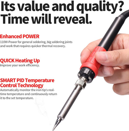 YIHUA 926 III 110W Soldering Iron Station Kit with LED Display, 2 Helping Hands, 3 Extra Iron Tips, 35g Lead-Free Solder, Solder Sucker, S/S Tweezers, °C/°F Conversion, Calibration & Sleep Features