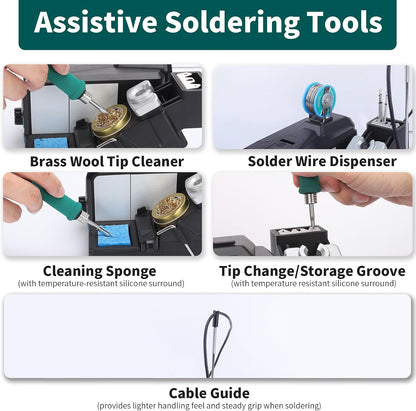YIHUA 982D Precision Soldering Station with 3 C210 & 3 C245 Soldering Tips, Lead-Free Solder Wire, C210 & C245-Compatible Handpiece, AUTO Temp. Calibration, Sleep Mode, Full-Color Display.