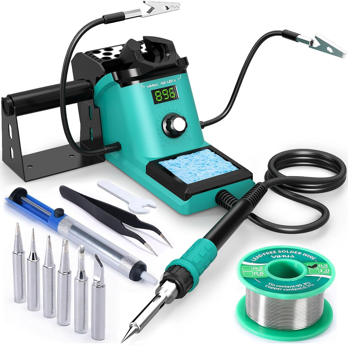 YIHUA 926 III Soldering Iron Station Kit with 12-IN-1 Helping Hands, Solder Dispenser, Lead-Free Solder, 6 Soldering Tips, Desoldering Pump