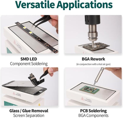 YIHUA 946D-IV Soldering Hot Plate Mini Size, Rework Heater with 2 ESD-Safe Tweezers, Adjustable Temp, °C/°F Conversion, PID Temp Control, 100 * 50mm Aluminum Heating Plate